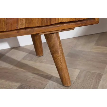 Meuble TV MYSTIC salon 140 cm en bois massif Sheesham – Finition stone 3D