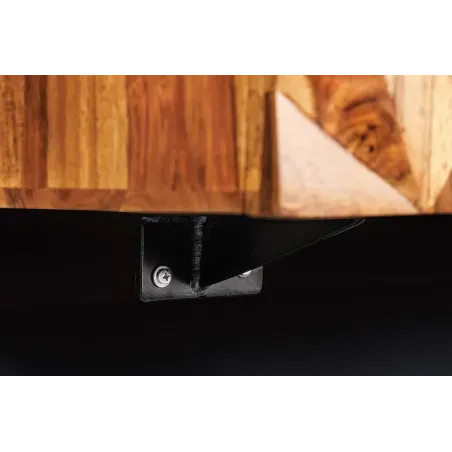 Meuble TV suspendu en bois massif Sheesham 160 cm – Design 3D artisanal & poignées doré mat