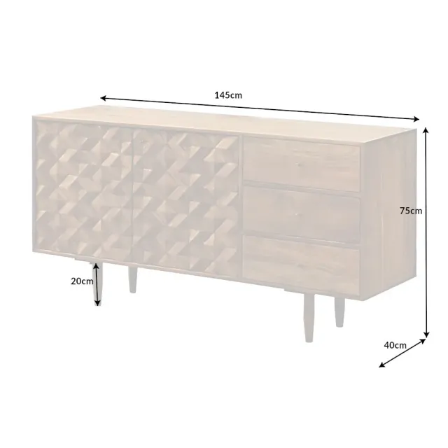 Buffet en bois massif d'acacia 145 cm – Finition miel, design rétro & poignées dorées Buffet en bois massif d'acacia 145 cm – Finition miel, design rétro & poignées dorées