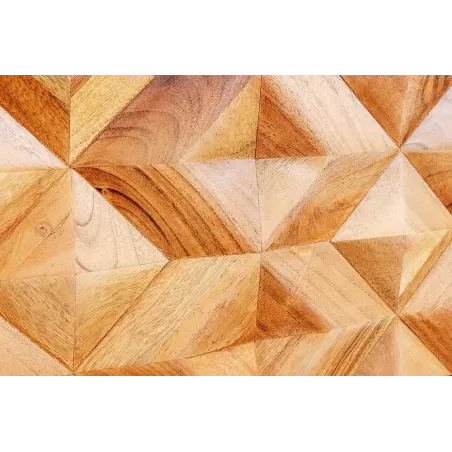 Meuble TV en bois massif d’acacia 145 cm – Finition miel rétro avec poignées dorées