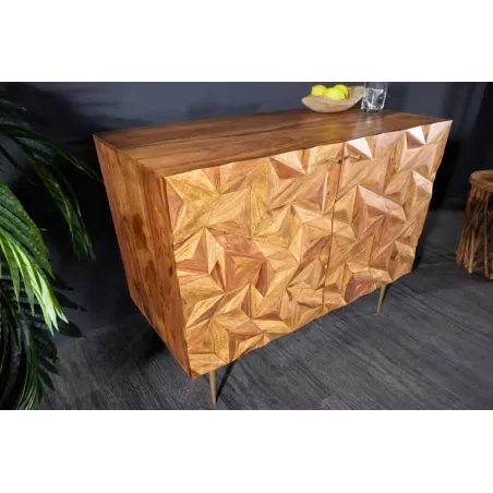 Barschrank en bois massif Sheesham 90 cm – Tapis Design 3D artisanal & pieds dorés