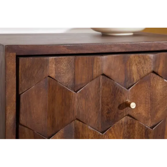 Table de chevet / Beistelltisch MYSTIC salon 40 cm – Bois massif d’acacia brun avec surface 3D sculptée à la main Table de chevet / Beistelltisch MYSTIC salon 40 cm – Bois massif d’acacia brun avec surface 3D sculptée à la main