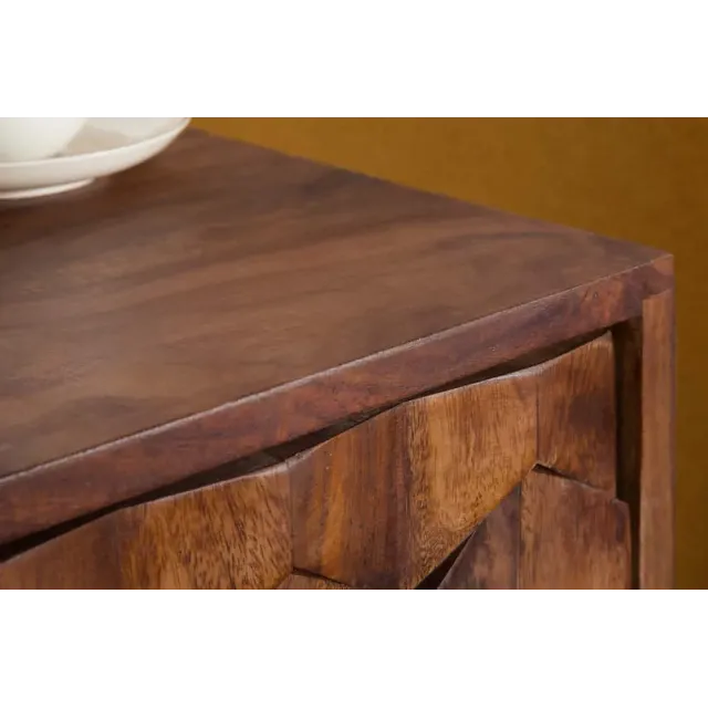 Table de chevet / Beistelltisch MYSTIC salon 40 cm – Bois massif d’acacia brun avec surface 3D sculptée à la main Table de chevet / Beistelltisch MYSTIC salon 40 cm – Bois massif d’acacia brun avec surface 3D sculptée à la main