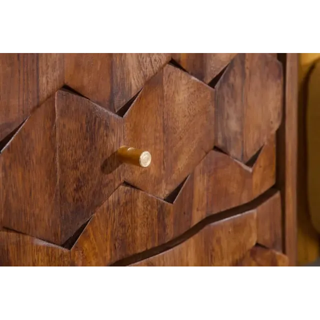 Table de chevet / Beistelltisch MYSTIC salon 40 cm – Bois massif d’acacia brun avec surface 3D sculptée à la main Table de chevet / Beistelltisch MYSTIC salon 40 cm – Bois massif d’acacia brun avec surface 3D sculptée à la main