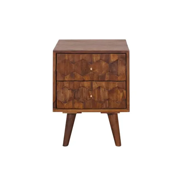 Table de chevet / Beistelltisch MYSTIC salon 40 cm – Bois massif d’acacia brun avec surface 3D sculptée à la main Table de chevet / Beistelltisch MYSTIC salon 40 cm – Bois massif d’acacia brun avec surface 3D sculptée à la main