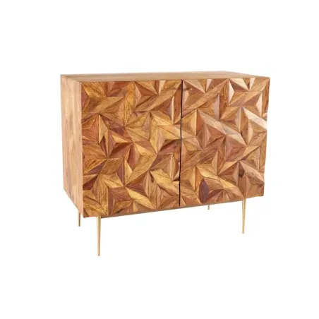 Bar en bois massif ALPINE 90 cm – Sheesham finition stone & pieds métal doré mat – Style rétro artisanal