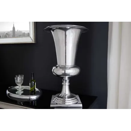 Vase design GOAL 60 cm – Vase ou cache-pot en aluminium poli argenté