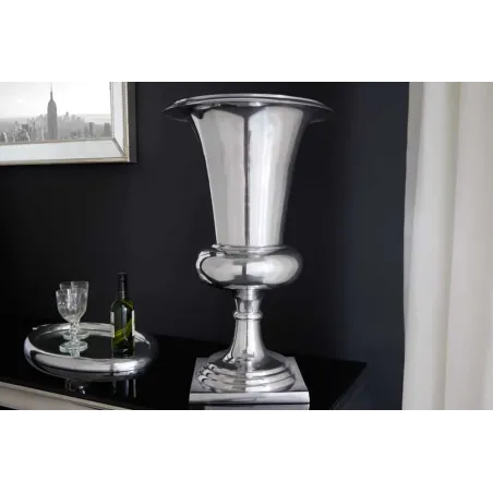 Vase design GOAL 60 cm – Vase ou cache-pot en aluminium poli argenté