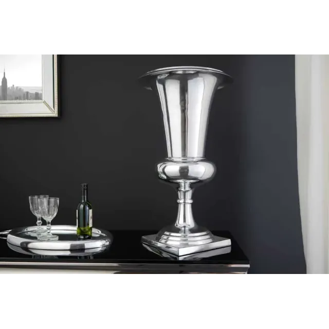 Vase design GOAL 60 cm – Vase ou cache-pot en aluminium poli argenté