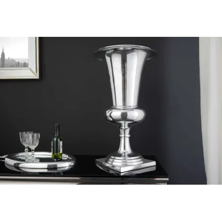 Vase design GOAL 60 cm – Vase ou cache-pot en aluminium poli argenté