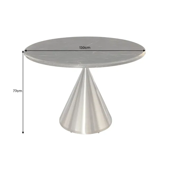 Table ronde ELEGANCIA 130 cm – Plateau en marbre noir et pied colonne en acier chromé