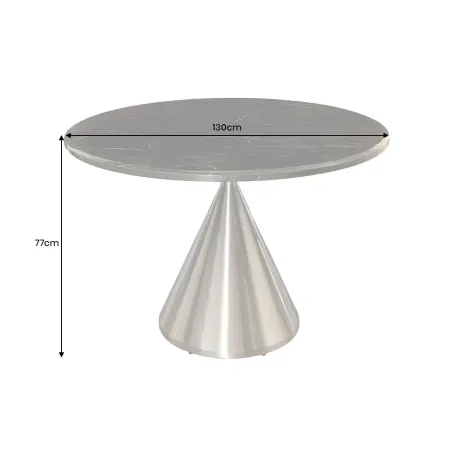 Table ronde ELEGANCIA 130 cm – Plateau en marbre noir et pied colonne en acier chromé