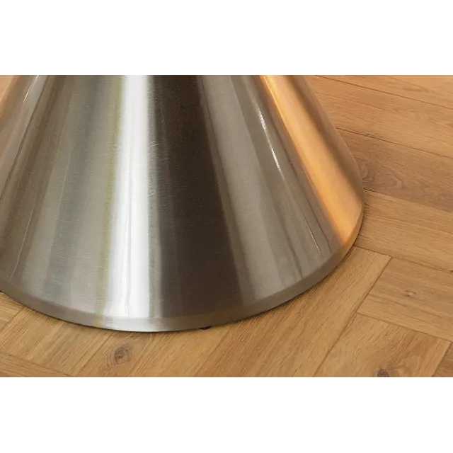 Table ronde ELEGANCIA 130 cm – Plateau en marbre noir et pied colonne en acier chromé