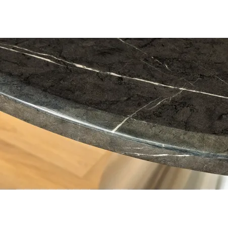 Table ronde ELEGANCIA 130 cm – Plateau en marbre noir et pied colonne en acier chromé