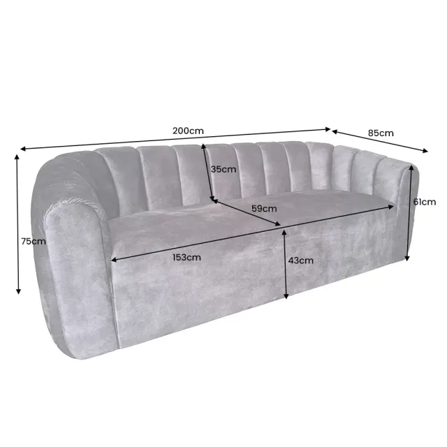 Canapé 3 places BABYLON 200 cm – Velours champagner beige avec surpiqûres décoratives