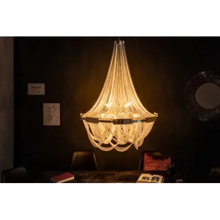 Lustre ROYAL XL 70 cm – Suspension argentée en chaînes métalliques, 6 ampoules E14
