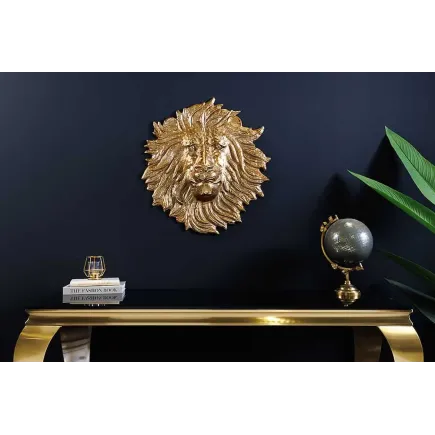 Décoration murale WILDLIFE LION 35 cm – Sculpture tête de lion dorée en métal, handmade