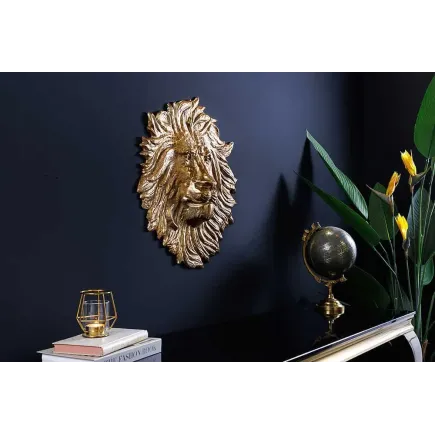 Décoration murale WILDLIFE LION 35 cm – Sculpture tête de lion dorée en métal, handmade 2