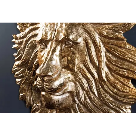Décoration murale WILDLIFE LION 35 cm – Sculpture tête de lion dorée en métal, handmade