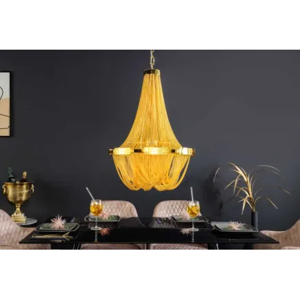 Lustre extravagant ROYAL XL 70cm – Suspension dorée en métal avec chaînes fines