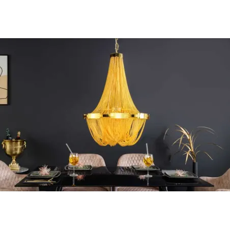 Lustre extravagant ROYAL XL 70cm – Suspension dorée en métal avec chaînes fines