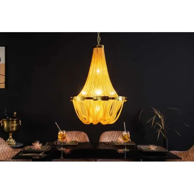 Lustre extravagant ROYAL XL 70cm – Suspension dorée en métal avec chaînes fines