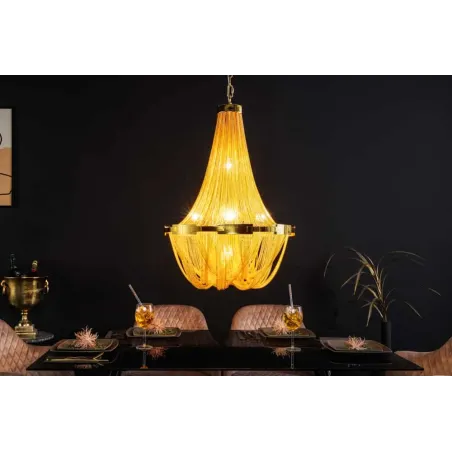 Lustre extravagant ROYAL XL 70cm – Suspension dorée en métal avec chaînes fines