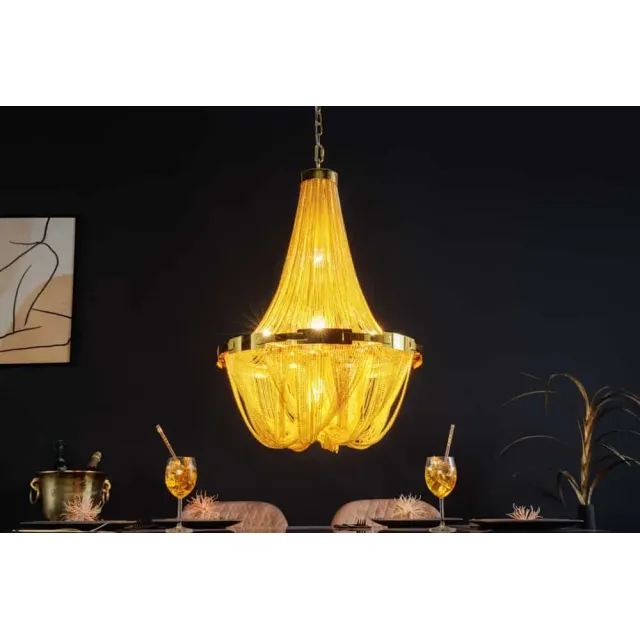 Lustre extravagant ROYAL XL 70cm – Suspension dorée en métal avec chaînes fines
