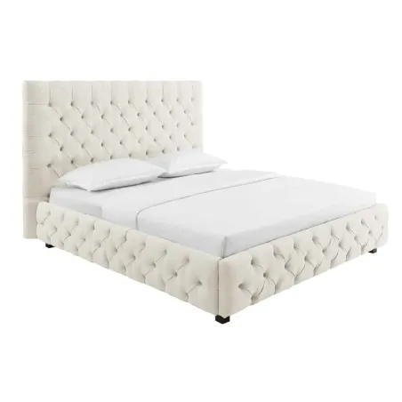 Design Boxbett PARIS 180x200cm – Lit double Chesterfield en lin beige