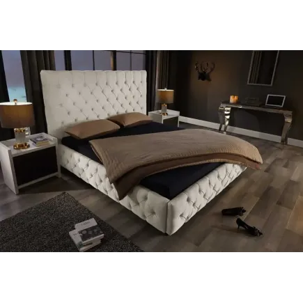 Design Boxbett PARIS 180x200cm – Lit double Chesterfield en lin beige