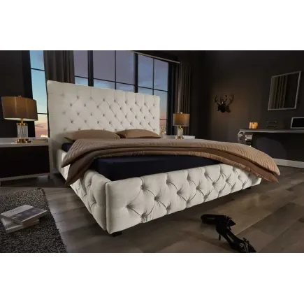 Design Boxbett PARIS 180x200cm – Lit double Chesterfield en lin beige 2