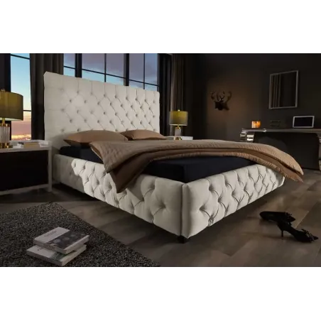 Design Boxbett PARIS 180x200cm – Lit double Chesterfield en lin beige