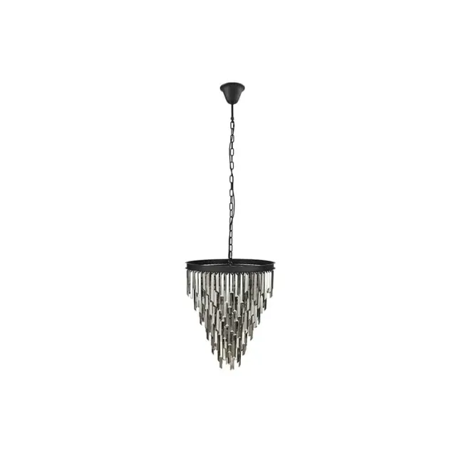Luxus Kronleuchter KRISTALL 50cm – Suspension design avec prismes en verre gris et structure noire