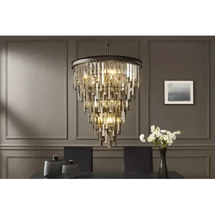 Luxus Kronleuchter KRISTALL 50cm – Suspension design avec prismes en verre gris et structure noire