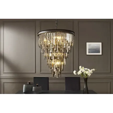 Luxus Kronleuchter KRISTALL 50cm – Suspension design avec prismes en verre gris et structure noire