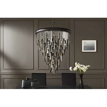 Luxus Kronleuchter KRISTALL 50cm – Suspension design avec prismes en verre gris et structure noire 2