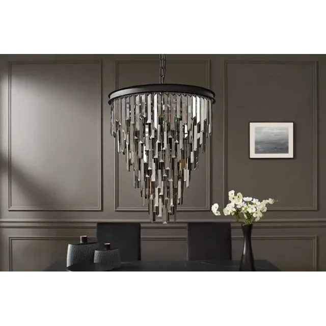 Luxus Kronleuchter KRISTALL 50cm – Suspension design avec prismes en verre gris et structure noire