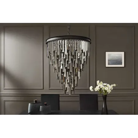 Luxus Kronleuchter KRISTALL 50cm – Suspension design avec prismes en verre gris et structure noire