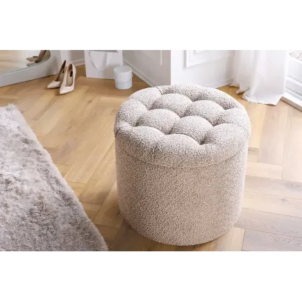 Pouf MODERN BAROCK 50cm – Pouf design champagner Bouclé avec espace de rangement