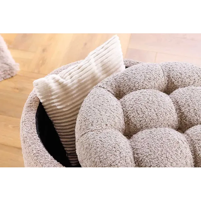 Pouf MODERN BAROCK 50cm – Pouf design champagner Bouclé avec espace de rangement