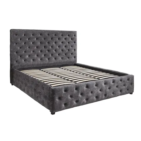 Boxbett PARIS 180x200cm – Lit coffre design Chesterfield en velours gris avec rangement intégré