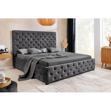 Boxbett PARIS 180x200cm – Lit coffre design Chesterfield en velours gris avec rangement intégré