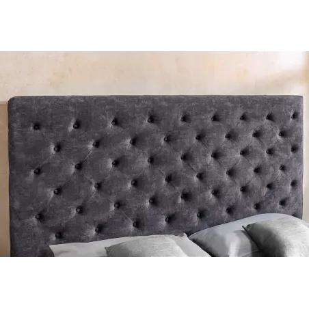 Boxbett PARIS 180x200cm – Lit coffre design Chesterfield en velours gris avec rangement intégré