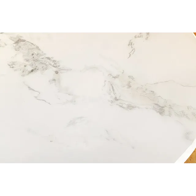 Runder Esstisch ELEGANCIA 130cm – Table ronde en marbre blanc avec pied colonne métal doré champagne