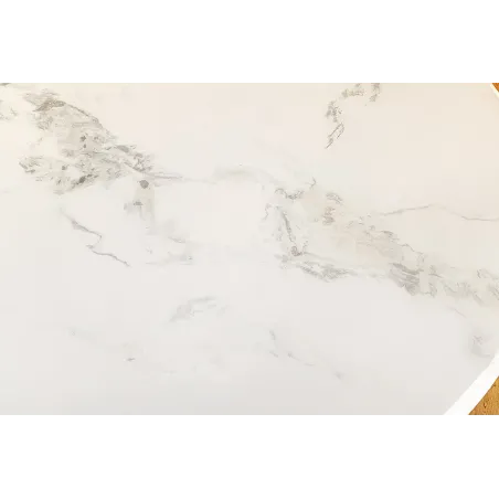 Runder Esstisch ELEGANCIA 130cm – Table ronde en marbre blanc avec pied colonne métal doré champagne