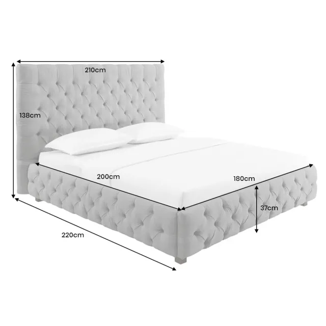 Design Boxbett PARIS 180x200cm – Lit double Chesterfield en lin gris avec cadre robuste