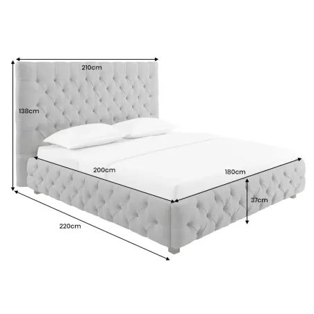 Design Boxbett PARIS 180x200cm – Lit double Chesterfield en lin gris avec cadre robuste