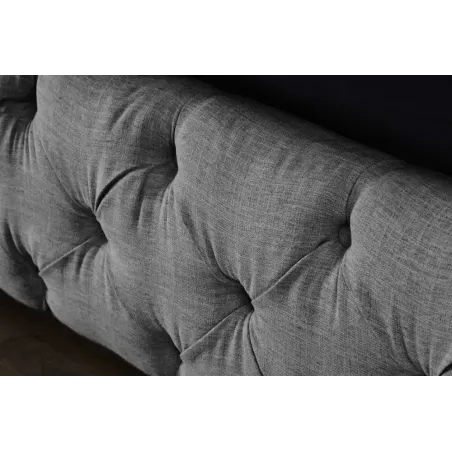 Design Boxbett PARIS 180x200cm – Lit double Chesterfield en lin gris avec cadre robuste