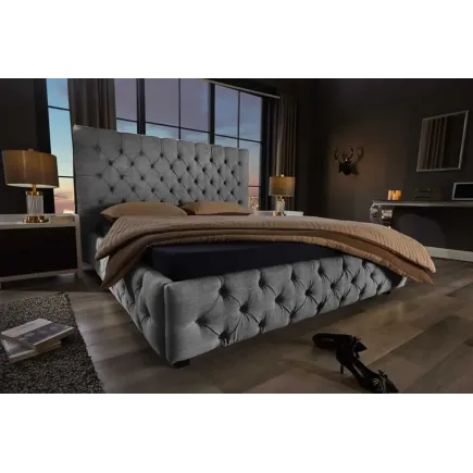 Design Boxbett PARIS 180x200cm – Lit double Chesterfield en lin gris avec cadre robuste 2