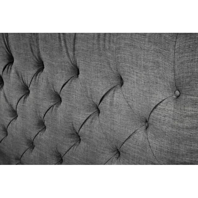 Design Boxbett PARIS 180x200cm – Lit double Chesterfield en lin gris avec cadre robuste